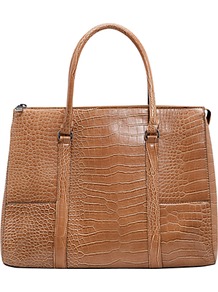 Croc Effect Tote Bag - predominant colour: tan; occasions: casual, evening, work; type of pattern: light; style: tote; length: handle; size: standard; material: faux leather; pattern: animal print; finish: plain