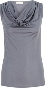 Silver Cowl Neck Jersey Top - neckline: cowl/draped neck; pattern: plain; sleeve style: sleeveless; bust detail: ruching/gathering/draping/layers/pintuck pleats at bust; predominant colour: silver; occasions: evening, work, occasion, holiday; length: standard; style: top; fibres: viscose/rayon - 100%; fit: body skimming; shoulder detail: flat/draping pleats/ruching/gathering at shoulder; sleeve length: sleeveless; pattern type: fabric; texture group: jersey - stretchy/drapey