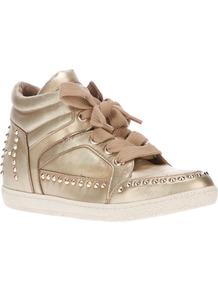 'Zest' Studded Trainer - predominant colour: gold; occasions: casual; material: leather; heel height: flat; embellishment: studs; toe: round toe; style: trainers; trends: metallics; finish: metallic; pattern: plain