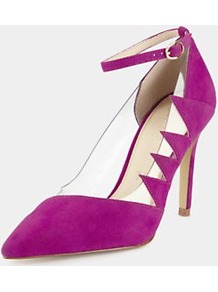 Perspex Point Court Shoes, Pink - predominant colour: hot pink; occasions: evening, occasion; material: suede; heel height: high; ankle detail: ankle strap; heel: stiletto; toe: pointed toe; style: courts; finish: plain; pattern: plain