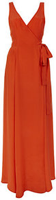 Loridan Maxi Dress - neckline: low v-neck; pattern: plain; sleeve style: sleeveless; style: maxi dress; back detail: low cut/open back; waist detail: belted waist/tie at waist/drawstring; predominant colour: bright orange; occasions: evening, occasion; length: floor length; fit: body skimming; fibres: silk - 100%; sleeve length: sleeveless; texture group: silky - light; pattern type: fabric; pattern size: standard