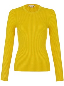 Fine Rib Sweater - pattern: plain; style: standard; predominant colour: yellow; occasions: casual, work; length: standard; fibres: silk - 100%; fit: slim fit; neckline: crew; sleeve length: long sleeve; sleeve style: standard; texture group: knits/crochet; trends: fluorescent; pattern type: knitted - other; pattern size: standard