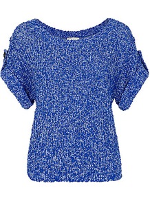 Hali Cropped Top - neckline: round neck; sleeve style: dolman/batwing; pattern: plain; predominant colour: royal blue; occasions: casual, work; length: standard; style: top; fibres: polyester/polyamide - 100%; fit: body skimming; sleeve length: short sleeve; texture group: knits/crochet; pattern type: knitted - other; pattern size: small & light