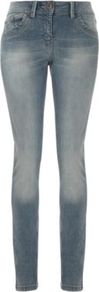 Light Wash Skinny Jeans Blue - style: skinny leg; length: standard; pattern: plain; pocket detail: traditional 5 pocket; waist: mid/regular rise; predominant colour: denim; occasions: casual; fibres: cotton - stretch; jeans detail: shading down centre of thigh, washed/faded; texture group: denim; pattern type: fabric; pattern size: standard