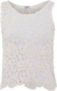 Cream Crochet Crop Top - pattern: plain; sleeve style: sleeveless; length: cropped; predominant colour: white; occasions: evening, holiday; style: top; fibres: cotton - 100%; fit: straight cut; neckline: crew; sleeve length: sleeveless; texture group: lace; pattern type: fabric