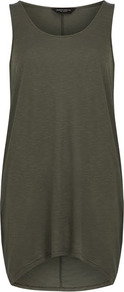 Khaki Longline Drape Tunic - neckline: round neck; sleeve style: standard vest straps/shoulder straps; pattern: plain; length: below the bottom; style: vest top; predominant colour: khaki; occasions: casual; fibres: cotton - 100%; fit: loose; back detail: longer hem at back than at front; sleeve length: sleeveless; pattern type: fabric; texture group: jersey - stretchy/drapey