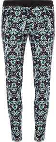 Aqua Geo Print Trouser - waist detail: elasticated waist; pocket detail: small back pockets, pockets at the sides; waist: mid/regular rise; secondary colour: turquoise; predominant colour: black; occasions: casual, evening, work, holiday; length: ankle length; fibres: cotton - stretch; hip detail: fitted at hip (bottoms); trends: modern geometrics; fit: skinny/tight leg; pattern type: fabric; pattern size: small & busy; pattern: patterned/print; texture group: jersey - stretchy/drapey; style: standard