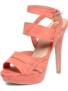 Luxe Coral Multi Strap Sandals - predominant colour: coral; occasions: evening, occasion; material: faux leather; ankle detail: ankle strap; heel: platform; toe: open toe/peeptoe; style: strappy; finish: plain; pattern: plain; heel height: very high