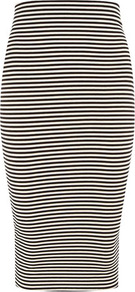 Striped Jersey Tube Skirt - pattern: striped; fit: tight; waist: mid/regular rise; predominant colour: black; occasions: casual; length: just above the knee; fibres: viscose/rayon - stretch; style: tube; texture group: jersey - clingy; pattern type: fabric; pattern size: standard