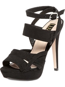Luxe Black Multi Strap Sandals - predominant colour: black; occasions: evening, occasion; material: fabric; ankle detail: ankle strap; heel: platform; toe: open toe/peeptoe; style: strappy; finish: plain; pattern: plain; heel height: very high