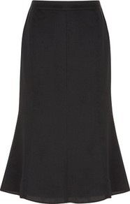 Black Textured Linen Skirt - length: below the knee; pattern: plain; fit: body skimming; hip detail: fitted at hip; waist: mid/regular rise; predominant colour: black; occasions: casual, evening, work; style: fit & flare; fibres: linen - 100%; pattern type: fabric; texture group: jersey - stretchy/drapey
