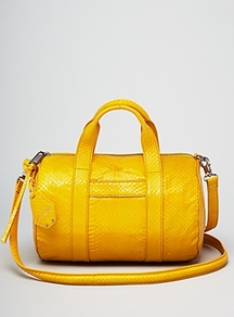 Satchel Watersnake Ascher Mini - predominant colour: yellow; occasions: casual, evening, work; type of pattern: standard; style: bowling; length: across body/long; size: standard; material: leather; pattern: animal print; trends: fluorescent; finish: patent