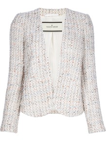 'Taylir' Jacket - collar: shawl/waterfall; style: boxy; pattern: herringbone/tweed; predominant colour: ivory; occasions: casual, evening, work, occasion; length: standard; fit: straight cut (boxy); fibres: cotton - mix; waist detail: fitted waist; sleeve length: long sleeve; sleeve style: standard; collar break: low/open; pattern type: fabric; pattern size: standard; texture group: tweed - light/midweight