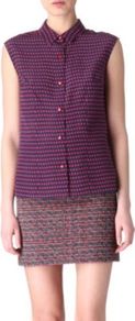 Izzy Silk Top - neckline: shirt collar/peter pan/zip with opening; sleeve style: sleeveless; occasions: casual, evening; length: standard; style: top; fibres: silk - 100%; fit: straight cut; predominant colour: multicoloured; sleeve length: sleeveless; texture group: silky - light; trends: modern geometrics; pattern type: fabric; pattern size: small & busy; pattern: patterned/print