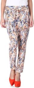 Abstract Silk Trousers - pocket detail: pockets at the sides; waist detail: belted waist/tie at waist/drawstring; waist: mid/regular rise; occasions: casual, evening, work, holiday; length: ankle length; fibres: silk - 100%; hip detail: front pleats at hip level; jeans & bottoms detail: turn ups; predominant colour: multicoloured; texture group: silky - light; trends: statement prints, modern geometrics; fit: straight leg; pattern type: fabric; pattern size: big & busy; pattern: patterned/print; style: standard