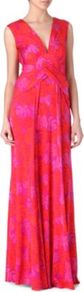 Silk Jersey Maxi Dress - neckline: low v-neck; sleeve style: sleeveless; style: maxi dress; waist detail: twist front waist detail/nipped in at waist on one side/soft pleats/draping/ruching/gathering waist detail; bust detail: ruching/gathering/draping/layers/pintuck pleats at bust; predominant colour: hot pink; length: floor length; fit: fitted at waist & bust; fibres: silk - 100%; occasions: occasion; sleeve length: sleeveless; trends: statement prints; pattern type: fabric; pattern size: standard; pattern: patterned/print; texture group: jersey - stretchy/drapey