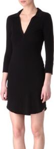 Polo Dress - style: shift; length: mid thigh; pattern: plain; predominant colour: black; occasions: casual, evening; fit: body skimming; fibres: cotton - 100%; neckline: no opening/shirt collar/peter pan; sleeve length: 3/4 length; sleeve style: standard; texture group: cotton feel fabrics; pattern type: fabric; pattern size: standard