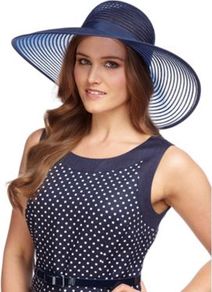 French Navy Wide Brim Sun Hat - predominant colour: navy; occasions: casual, evening, occasion, holiday; type of pattern: standard; style: sunhat; size: large; material: macrame/raffia/straw; embellishment: ribbon; pattern: plain