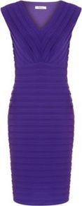Mauve Pleated Dress - style: shift; neckline: v-neck; fit: tailored/fitted; pattern: plain; sleeve style: sleeveless; waist detail: twist front waist detail/nipped in at waist on one side/soft pleats/draping/ruching/gathering waist detail; bust detail: ruching/gathering/draping/layers/pintuck pleats at bust; predominant colour: purple; occasions: evening, work, occasion; length: on the knee; fibres: polyester/polyamide - stretch; sleeve length: sleeveless; texture group: structured shiny - satin/tafetta/silk etc.; pattern type: fabric; pattern size: standard