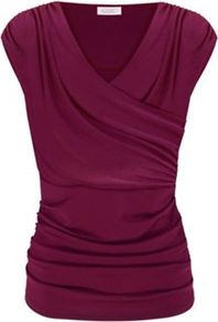 Ruched Cross Over Top - neckline: v-neck; pattern: plain; waist detail: fitted waist; style: wrap/faux wrap; predominant colour: hot pink; occasions: evening, work; length: standard; fibres: polyester/polyamide - stretch; fit: body skimming; shoulder detail: structured/bulky pleats/bulky detail at shoulder; sleeve length: sleeveless; sleeve style: standard; bust detail: tiers/frills/bulky drapes/pleats; pattern type: fabric; pattern size: standard; texture group: jersey - stretchy/drapey