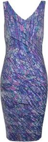 Printed Shutter Dress - style: shift; neckline: low v-neck; fit: tailored/fitted; sleeve style: sleeveless; waist detail: fitted waist; occasions: evening, occasion; length: on the knee; predominant colour: multicoloured; sleeve length: sleeveless; texture group: structured shiny - satin/tafetta/silk etc.; pattern type: fabric; pattern size: standard; pattern: patterned/print; fibres: viscose/rayon - mix