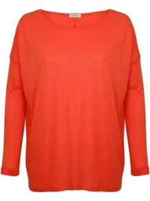 Long Sleeve Square Tee - neckline: round neck; pattern: plain; length: below the bottom; style: t-shirt; predominant colour: bright orange; occasions: casual; fibres: viscose/rayon - 100%; fit: loose; sleeve length: long sleeve; sleeve style: standard; pattern type: fabric; pattern size: standard; texture group: jersey - stretchy/drapey