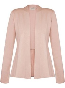 Gathered Back Cardigan - pattern: plain; neckline: shawl; style: open front; predominant colour: blush; occasions: casual, evening, work; length: standard; fibres: viscose/rayon - 100%; fit: standard fit; sleeve length: long sleeve; sleeve style: standard; texture group: knits/crochet; pattern type: knitted - fine stitch; pattern size: standard