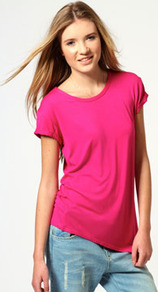 Caroline Asymetric Hem Basic Top - neckline: round neck; pattern: plain; style: t-shirt; predominant colour: hot pink; occasions: casual; length: standard; fibres: viscose/rayon - stretch; fit: loose; sleeve length: short sleeve; sleeve style: standard; pattern type: fabric; pattern size: standard; texture group: jersey - stretchy/drapey