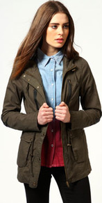 Caitlynn Hooded Canvas Parka - pattern: plain; length: below the bottom; style: parka; back detail: hood; collar: high neck; predominant colour: khaki; occasions: casual; fit: straight cut (boxy); fibres: cotton - 100%; waist detail: belted waist/tie at waist/drawstring; sleeve length: long sleeve; sleeve style: standard; texture group: cotton feel fabrics; collar break: high; pattern type: fabric; pattern size: standard