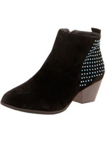 Roxie Suedette Diamante Detail Ankle Boot - predominant colour: black; occasions: casual; material: fabric; heel height: mid; embellishment: studs; heel: block; toe: round toe; boot length: ankle boot; style: cowboy; finish: plain; pattern: plain