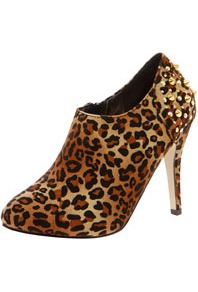 Aria Leopard Studded Back Midi Shoe Boot - predominant colour: tan; occasions: evening; material: fabric; embellishment: studs; heel: stiletto; toe: round toe; boot length: shoe boot; style: standard; finish: plain; pattern: animal print; heel height: very high