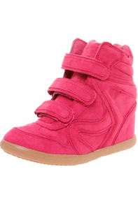 Benita Fuchsia Hi Top Wedges - predominant colour: hot pink; occasions: casual; material: fabric; heel height: high; heel: wedge; toe: round toe; boot length: ankle boot; style: high top; trends: sporty redux, fluorescent; finish: fluorescent; pattern: plain