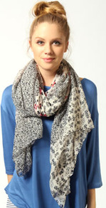 Tilly Floral Patchwork Scarf - secondary colour: ivory; predominant colour: black; occasions: casual, evening, work, holiday; type of pattern: heavy; style: regular; size: standard; material: fabric; pattern: florals