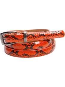 Amelia Skinny Snake Belt - predominant colour: bright orange; occasions: casual, evening, work, occasion, holiday; type of pattern: small; style: classic; size: skinny; worn on: hips; material: faux leather; pattern: animal print; finish: patent