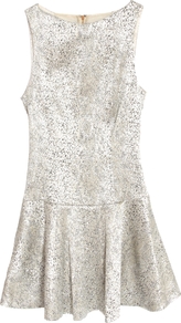 Lora Side Pleat Skirt Dress Silver - length: mid thigh; neckline: slash/boat neckline; pattern: plain; sleeve style: sleeveless; style: drop waist; waist detail: drop waist; back detail: contrast pattern/fabric at back; predominant colour: silver; occasions: evening, occasion; fit: body skimming; fibres: polyester/polyamide - mix; hip detail: soft pleats at hip/draping at hip/flared at hip; sleeve length: sleeveless; trends: metallics; pattern type: fabric; pattern size: standard; texture group: jersey - stretchy/drapey; embellishment: sequins