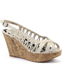 Wide Fit Cream Strappy Sling Back Wedges - predominant colour: white; occasions: casual, holiday; material: faux leather; heel height: high; heel: wedge; toe: open toe/peeptoe; style: strappy; finish: plain; pattern: plain