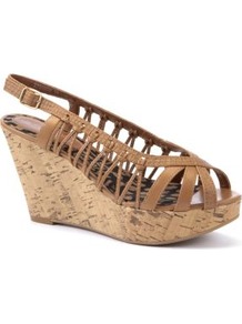 Wide Fit Tan Strappy Sling Back Wedges - predominant colour: camel; occasions: casual, holiday; material: faux leather; heel height: high; heel: wedge; toe: open toe/peeptoe; style: strappy; finish: plain; pattern: plain