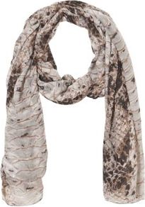 Cream Snake Print Longline Scarf - predominant colour: ivory; occasions: casual, evening, work; type of pattern: standard; style: regular; size: standard; material: fabric; pattern: animal print