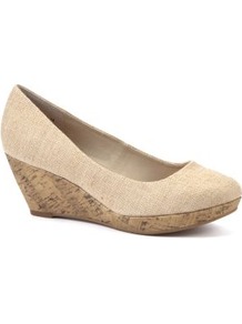 Wide Fit Nude Canvas Wedge Shoes - predominant colour: ivory; occasions: casual; material: fabric; heel height: mid; heel: wedge; toe: round toe; style: courts; finish: plain; pattern: plain