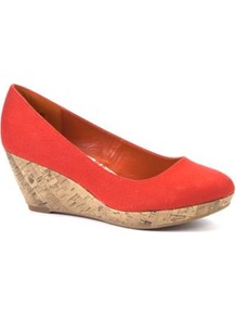 Wide Fit Orange Canvas Wedge Shoes - predominant colour: bright orange; occasions: casual; material: fabric; heel height: mid; heel: wedge; toe: round toe; style: courts; finish: plain; pattern: plain
