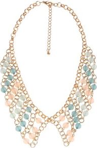 Gold Woven Pastel Bead Collar Necklace - predominant colour: gold; occasions: casual, evening, work, occasion, holiday; style: choker/collar; length: short; size: standard; material: chain/metal; finish: plain; embellishment: beading