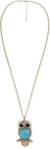 Gold And Blue Stone Owl Necklace - predominant colour: gold; occasions: casual, evening, work, occasion, holiday; style: pendant; length: long; size: standard; material: chain/metal; trends: metallics; finish: plain; embellishment: jewels