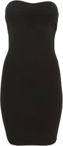 Black Ruched Bandeau Bodycon Dress - fit: tight; pattern: plain; sleeve style: strapless; style: bodycon; neckline: sweetheart; bust detail: ruching/gathering/draping/layers/pintuck pleats at bust; predominant colour: black; occasions: casual, evening, holiday; length: just above the knee; fibres: cotton - stretch; sleeve length: sleeveless; pattern type: fabric; pattern size: standard; texture group: jersey - stretchy/drapey