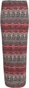 Coral Aztec Print Maxi Skirt - length: ankle length; fit: tight; waist detail: elasticated waist; waist: mid/regular rise; predominant colour: coral; occasions: casual, evening; fibres: polyester/polyamide - stretch; style: tube; texture group: jersey - clingy; trends: statement prints; pattern type: fabric; pattern size: big & busy; pattern: patterned/print