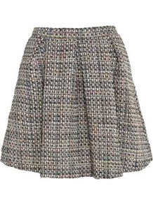 Black Coloured Thread Boucle Pleat Skirt - length: mini; pattern: plain; fit: loose/voluminous; style: pleated; waist: mid/regular rise; predominant colour: black; occasions: casual, evening, work; fibres: polyester/polyamide - 100%; pattern type: fabric; texture group: woven light midweight