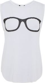 White Glasses Print Tank Top - neckline: round neck; sleeve style: sleeveless; predominant colour: white; occasions: casual; length: standard; style: top; fibres: cotton - 100%; fit: body skimming; sleeve length: sleeveless; texture group: cotton feel fabrics; pattern type: fabric; pattern size: standard; pattern: patterned/print