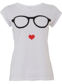White Glasses Heart Print T Shirt - neckline: round neck; style: t-shirt; predominant colour: white; occasions: casual; length: standard; fibres: cotton - 100%; fit: body skimming; sleeve length: short sleeve; sleeve style: standard; pattern type: fabric; pattern size: standard; pattern: patterned/print; texture group: jersey - stretchy/drapey