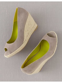 Peep Toe Espadrilles - predominant colour: light grey; occasions: casual, holiday; material: suede; heel height: high; heel: wedge; toe: open toe/peeptoe; style: courts; finish: plain; pattern: plain