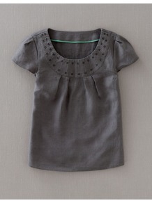 Pleat Linen Top - pattern: plain; style: t-shirt; bust detail: ruching/gathering/draping/layers/pintuck pleats at bust; predominant colour: charcoal; occasions: casual, work, holiday; length: standard; neckline: scoop; fibres: linen - 100%; fit: straight cut; sleeve length: short sleeve; sleeve style: standard; texture group: linen; pattern type: fabric; pattern size: standard