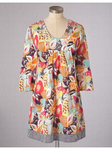 Toulon Tunic - neckline: round neck; length: below the bottom; style: tunic; occasions: casual; fibres: cotton - 100%; fit: loose; predominant colour: multicoloured; sleeve length: 3/4 length; sleeve style: standard; texture group: cotton feel fabrics; pattern type: fabric; pattern size: big & busy; pattern: florals